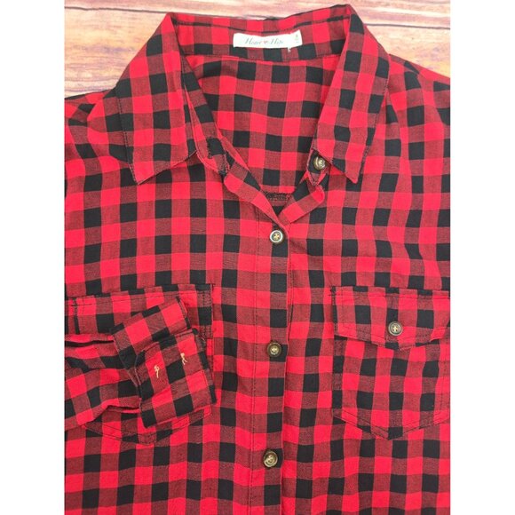 Heart & Hips Womens Red Plaid Button-Down Tunic Shirt Small - Picture 4 of 6
